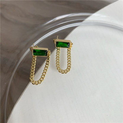 sengpan Christmas gifts ideas New Korean Style Green Crystal Drop Earrings for Women Geometric Rhinestone Tassel Dangle Earring Girl Party Temperament Jewelry