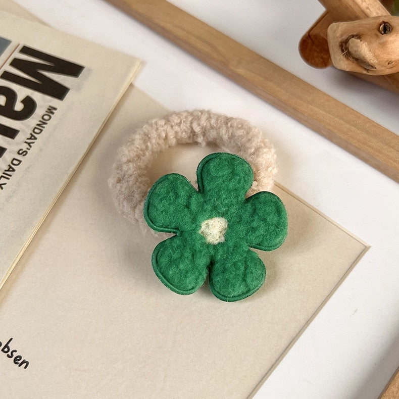 sengpan Winter Colorful Lamb Hair Flower Hair Ring Girl Heart Cute Sweet Hair Accessories Plush Rubber Band for Women Jewelry Gifts