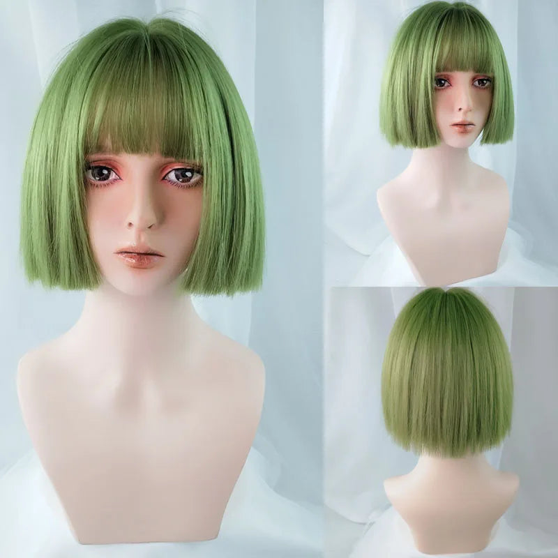 sengpan Women's Short wig Synthetic Short Straight BOb Wigs With Air Bangs Daily Wear Heat-Resistant Wig Cosplay Short Bob Wig