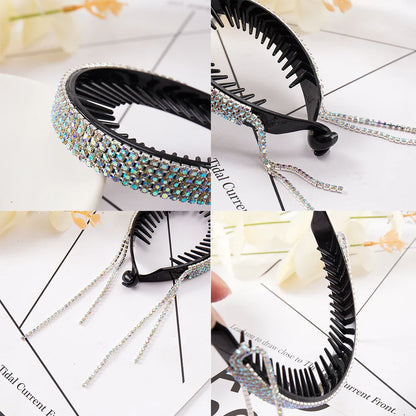 sengpan New Women Elegant Luxury Rhinestone Tassel Ponytail Hair Claws Lady Sweet Meatball Hair Clips Headband Fashion Hair Accessories