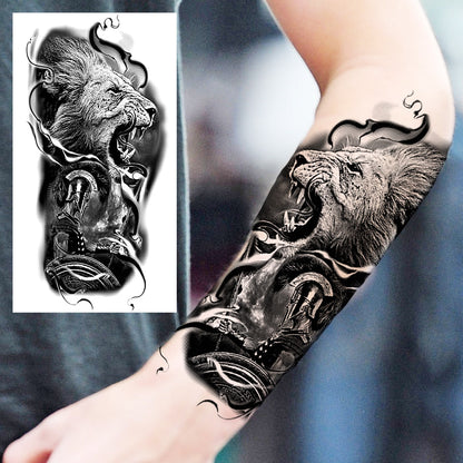 sengpan Praying Lion Cross Temporary Tattoos For Men Women Clown Wolf Tiger Flower Compass Fake Tattoo Sticker Forearm Waterproof Tatoos