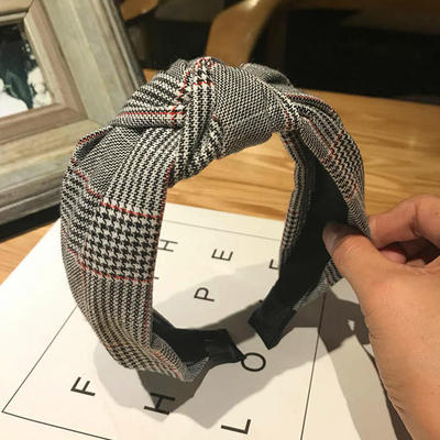 sengpan Women Girl Headbands Wide Plaid Knot Fabric Korean Vintage Hairband Sweet Hair Accessories Head wear Wholesale Fashion New