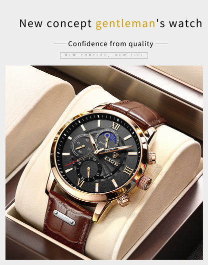 sengpan Men's Watches LIGE Top Brand Luxury Men Wrist Watch Leather Quartz Watch Sports Waterproof Male Clock Relogio Masculino+Box