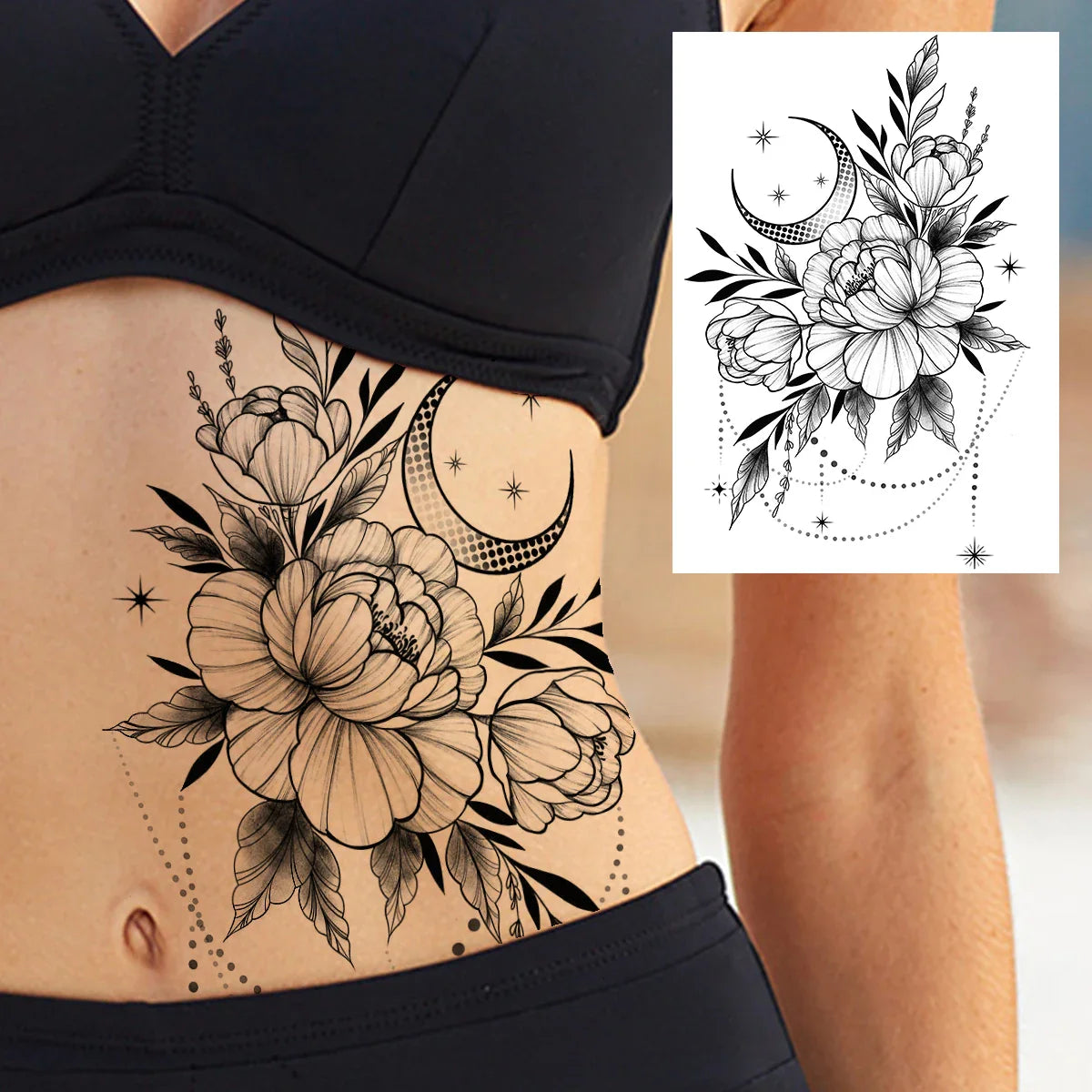 sengpan Sexy Flower Temporary Tattoos For Women Body Art Painting Arm Legs Tattoos Sticker Realistic Fake Black Rose Waterproof Tattoos