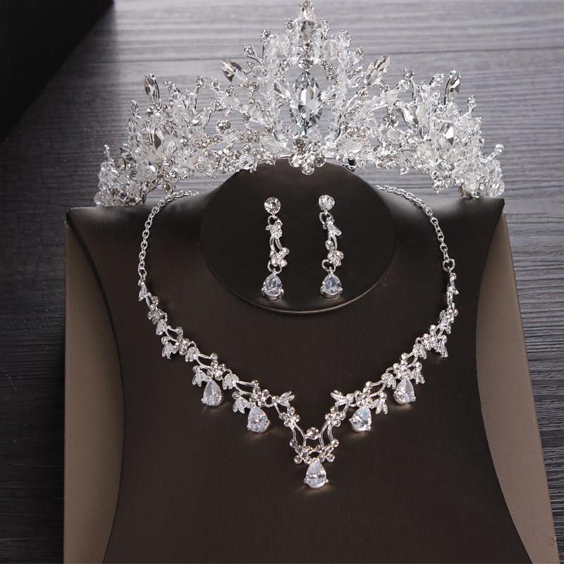 sengpan 3PCS Opval Crystal Bridal Wedding Costume Jewelry Sets Necklaces Earrings Tiaras Sets Wedding Engagement Jewelry New