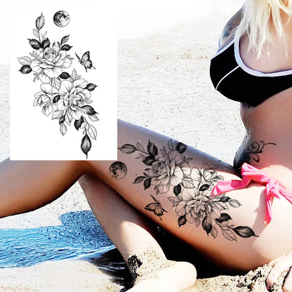 sengpan Sexy Flower Temporary Tattoos For Women Body Art Painting Arm Legs Tattoos Sticker Realistic Fake Black Rose Waterproof Tattoos