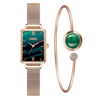 sengpan Christmas wishlist  Gaiety Brand Women Watches Fashion Square Ladies Quartz Watch Bracelet Set Green Dial Simple Rose Gold Mesh Luxury Women Watches