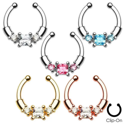 sengpan 1/2Piece Stainless Steel Fake Nose Piercing Septum Jewelry Crystal Zircon Fake Septum Piercing Ring Nose Rings for Women