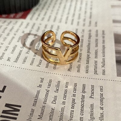 sengpan Vintage Ring For Women Gold Ring Open Ring Simple Temperament Versatile Personality Jewelry New Fashion Ins wind