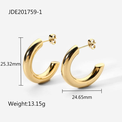 sengpan Basic 25mm CC Hoop Earrings Stainless Steel 14k Gold Jewelry Thick Chunky Earrings For Women Tarnish Free Hypoallergenic