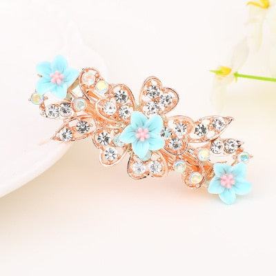 sengpan Barrette For Women Girl Rhinestone Crystal Big Hair Clip Hairpin Rose Peacock Flower Floral Head Accessories Wholesale