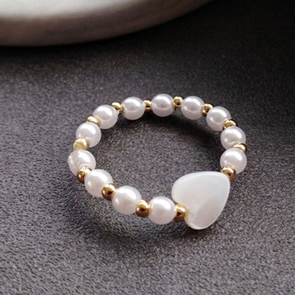 sengpan Christmas decor ideas Simple Fashion Elastic Rope Pearl Women's Ring Korea Elegant Female Heart-Shaped Charm Ladies Party Ring Jewelry Girl Gift