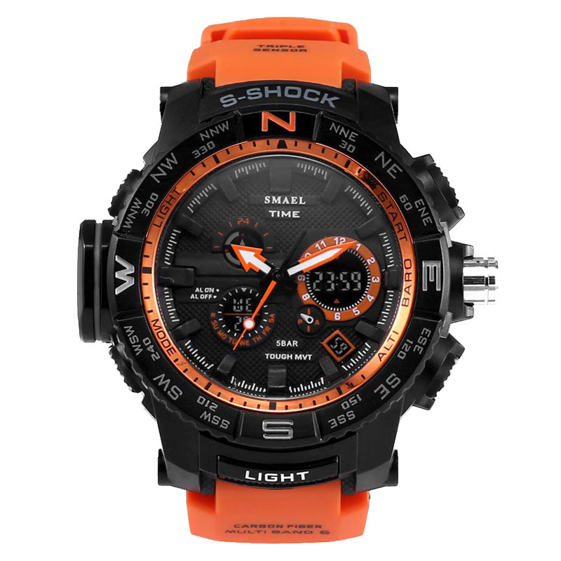 sengpan Orange Sport Digital Quartz Watch Men 50m Waterproof Luminous LED Display Wristwatch Auto Date Electronic Watches Man 1531