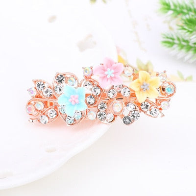 sengpan Barrette For Women Girl Rhinestone Crystal Big Hair Clip Hairpin Rose Peacock Flower Floral Head Accessories Wholesale