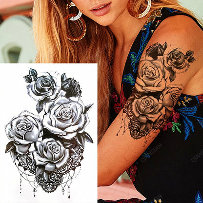 sengpan Black Flower Rose Waterproof Temporary Bird Snake Sexy Body Arm Leg Gem Henna Tattoo Fashion Big Fake Sleeve Sticker