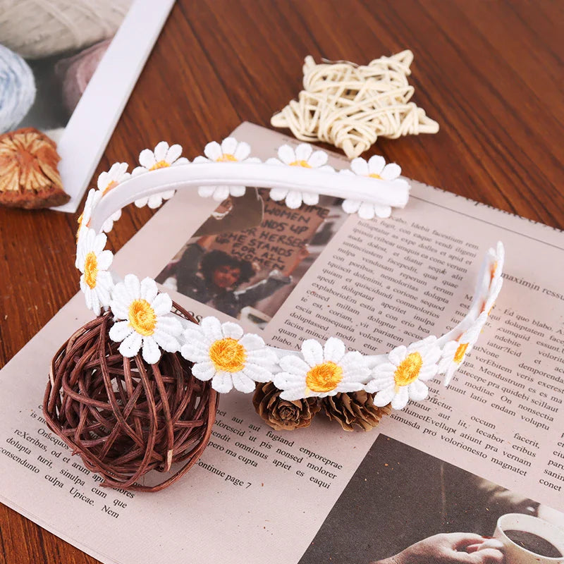 sengpan Boho Chic Daisy Girls Headbands Women Solid Embroidery Flower Hair Bands Kids Candy Chrysanthemum Headwear Hair Accessories