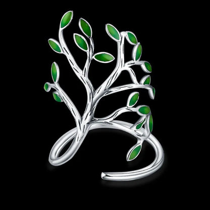 sengpan - Ladies Retro Tree of Life Plant Ring Fashion Personality Drop Oil Leaf Ring Jewelry Anniversary Gift