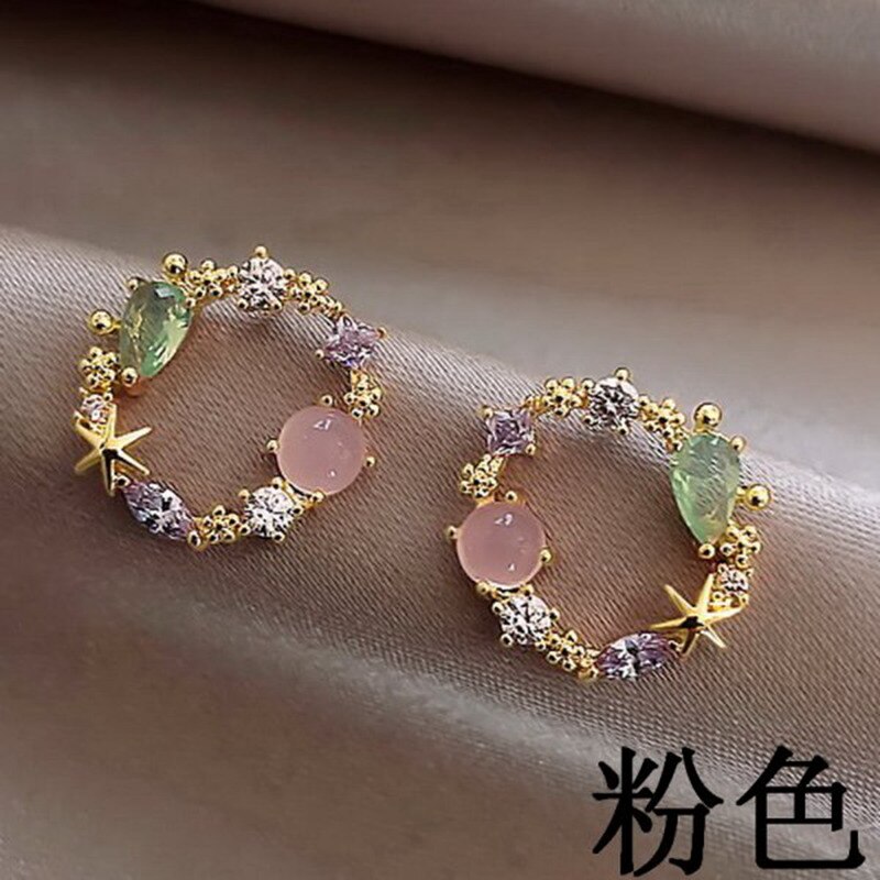 sengpan  gifts for women Shining Crystal Heart Moon Pearl Stud Earrings For Women Hollow Korean Star Dangle Drop Sweet Girls Wedding Gold Color Jewelry