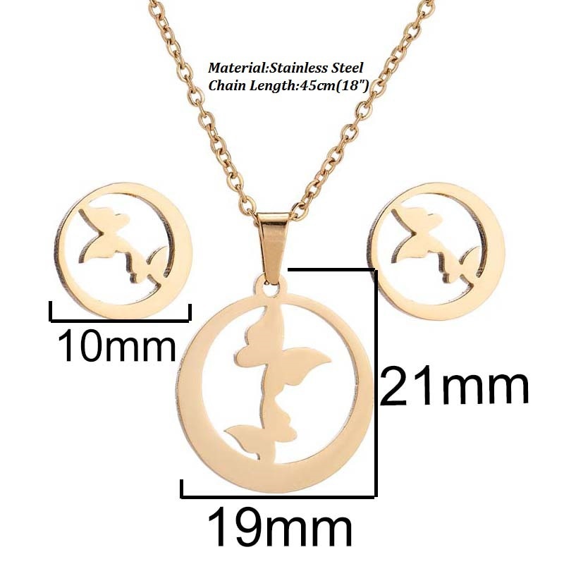 sengpan  gifts for women New Animal Flower Butterfly Stainless Steel Pendant Necklace Sets For Women Gold Color Chain Necklace Earrings Jewelry Gifts