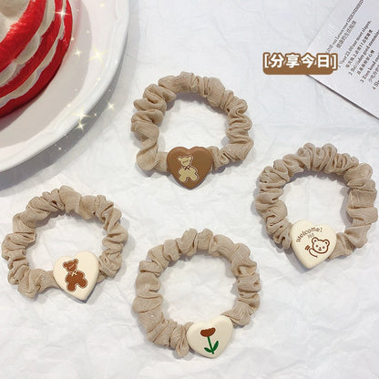 sengpan Milk Tea Color Acrylic Heart Cute Scrunchies Korean Elastic Hair Ties Bands Fashion Hair Accessories Wholesale Dropshipping