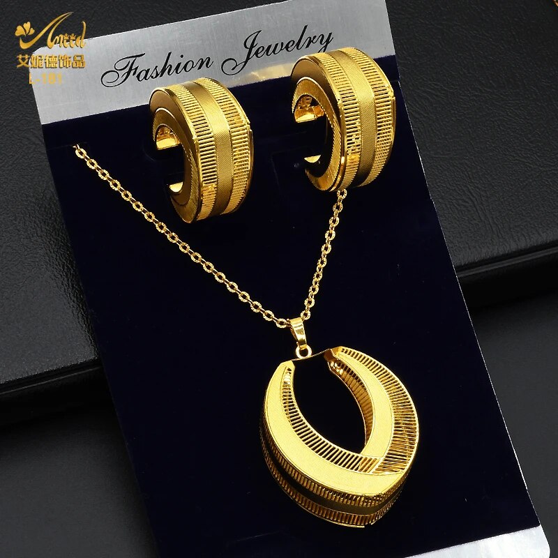 sengpan - Ethiopian Fashion Necklace Earrings Jewelry Set New Pendant Necklace Sets For Women Moroccan Wedding Party Gifts