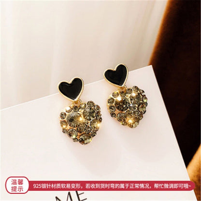 sengpan Female Women Girl Stud Earrings Pink Zircon Rhinestone Heart Sweet Cute Fashion Jewelry Accessories