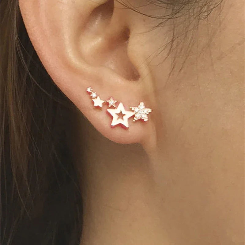 Lianfudai New Imitation Pearl Stud Earrings for Women Geometric Crystal Zircon Stars Earring Girls Birthday Party Banquet Jewelry