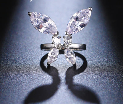 sengpan Eye-catching Wing Design Charming Ring Adiustable Jewelry Women&Girls Cubic Zircon Exquisite Decoration Dreamlike Gift