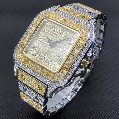 sengpan jewelry for men hot sale new Iced Out Square Men Watches Top Brand Luxury Full Diamond Hip Hop Watch Fashion Unltra Thin Wristwatch Male Jewelry