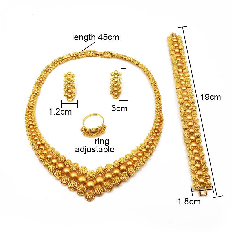 sengpan bridal jewelry set for wedding Nigeria Dubai Gold color jewelry sets African bridal wedding gifts party for women Bracelet Necklace earrings ring set collares