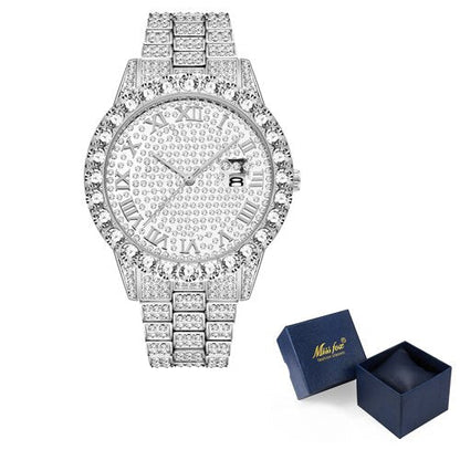 sengpan Disaster Prevention Jewelry Iced Out Watch Men Hip Hop Luxury Fully Bling Diamond Quartz Mens Watches Blue Face Waterproof AAA CZ Relojes