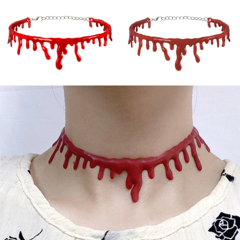 sengpan 1pc Halloween Decoration Horror Blood Drip Necklace Fake Blood Vampire Fancy Joker Choker Costume Necklaces Party Accessories