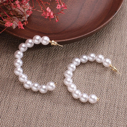 Lianfudai New white boho imitation pearl round circle hoop earrings female gold color big earrings korean jewelry statement earrings