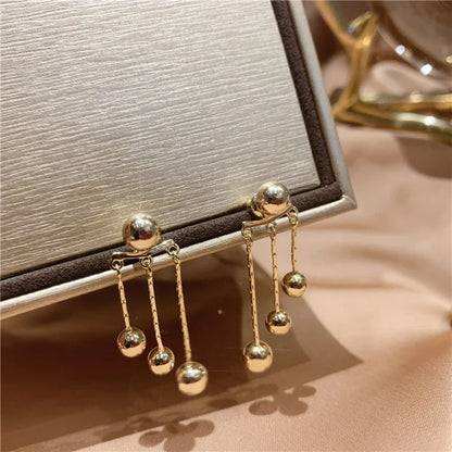 sengpan 2024 New Golden Pea Tassel Drop Earrings For Woman Korean Fashion Jewelry Party Neo Gothic Girls Unusual Ear Accessories