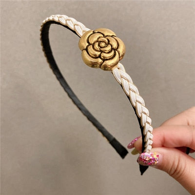 sengpan Slim Narrow Headband For Women Girl PU Leather Chains 5 Simple Camellia Hair Band Accessories Korean New Wholesale Office Gift