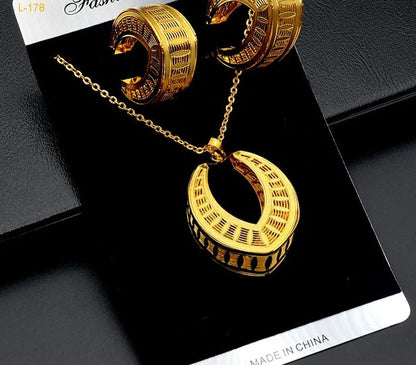 sengpan - Ethiopian Fashion Necklace Earrings Jewelry Set New Pendant Necklace Sets For Women Moroccan Wedding Party Gifts