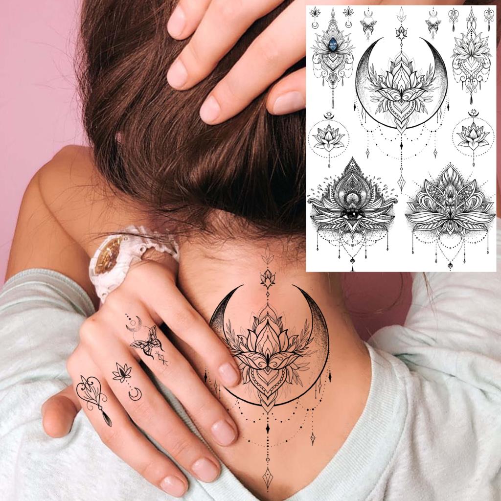 sengpan western jewelry for women Black Henna Lace Temporary Tattoos Sticker For WOmen Butterfly Moth Mehndi Flower Fake Tatoo Sticker Feather Flora Tatoo