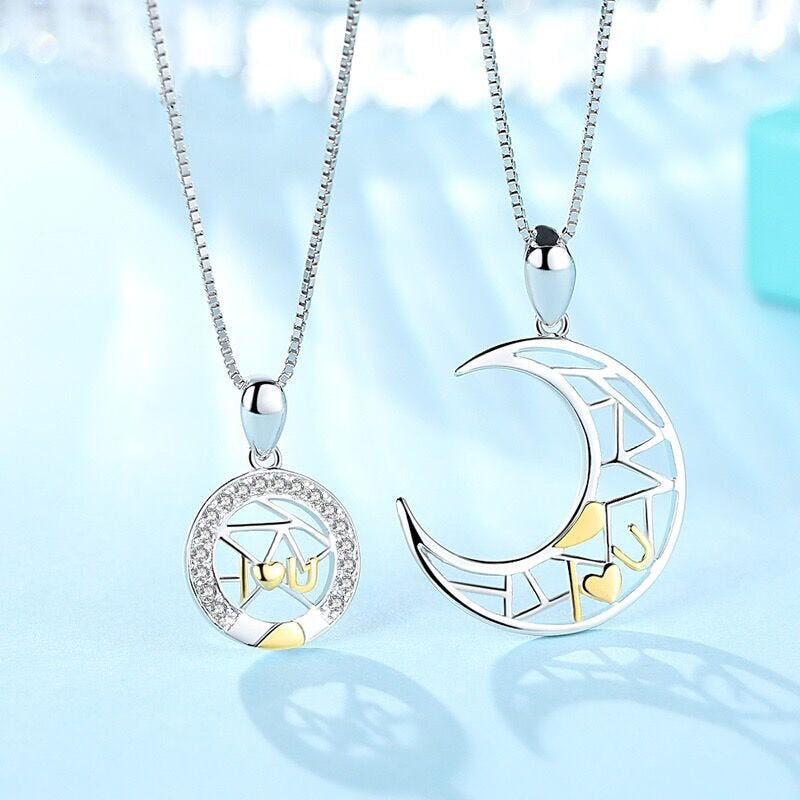 sengpan CHEISTMAS gifts for her New Creative Sun Moon Pendant Couple Necklace Fashion Lovers Friendship Jewelry I Love You Memorial Valentine's Day Gift