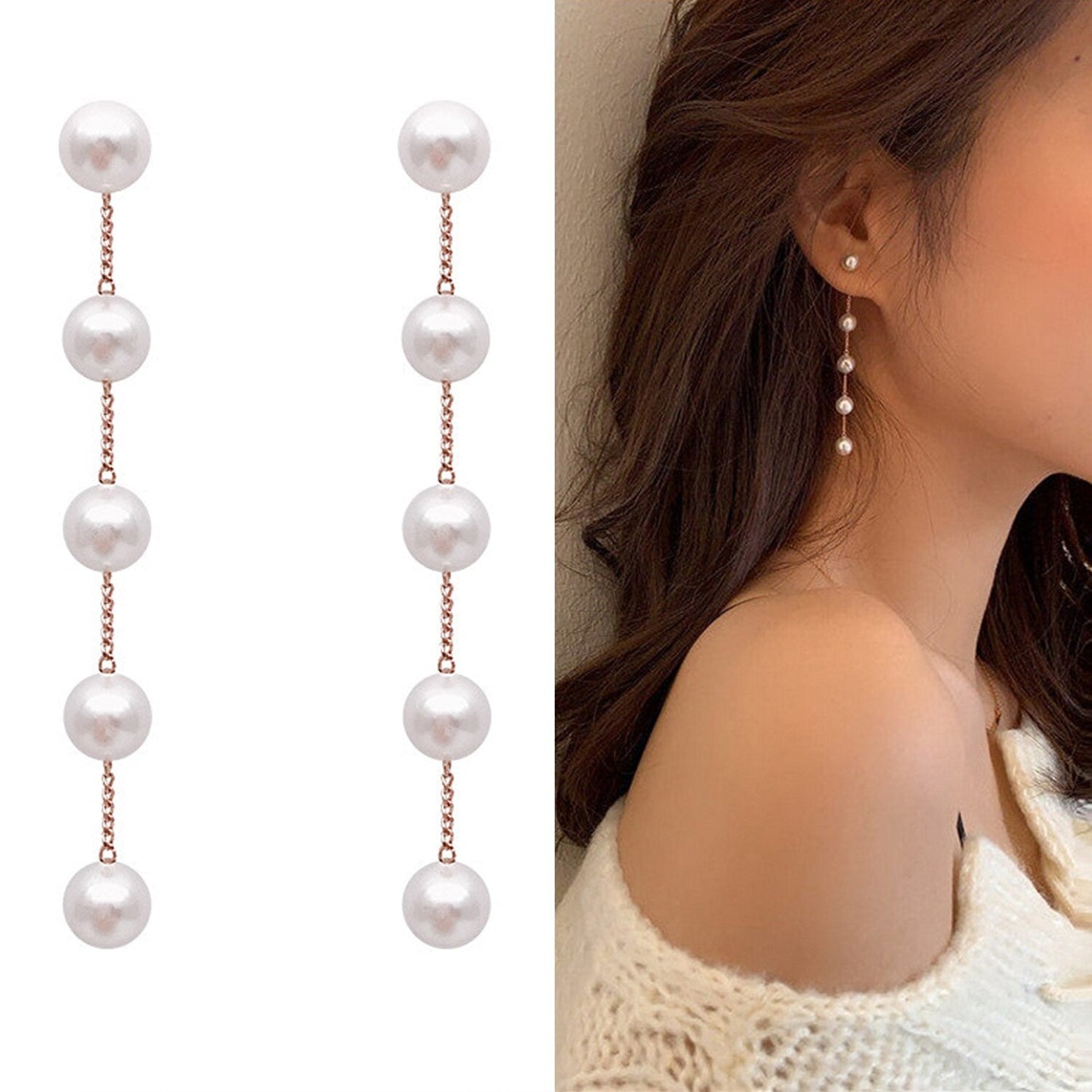 sengpan  gifts for her Trend Simulation Pearl Long Earrings Female Moon Star Flower Rhinestone Wedding Pendant Earrings Fashion Korean Jewelry