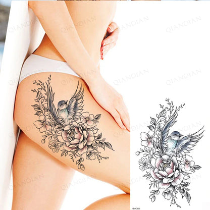 sengpan Black Flower Rose Waterproof Temporary Bird Snake Sexy Body Arm Leg Gem Henna Tattoo Fashion Big Fake Sleeve Sticker