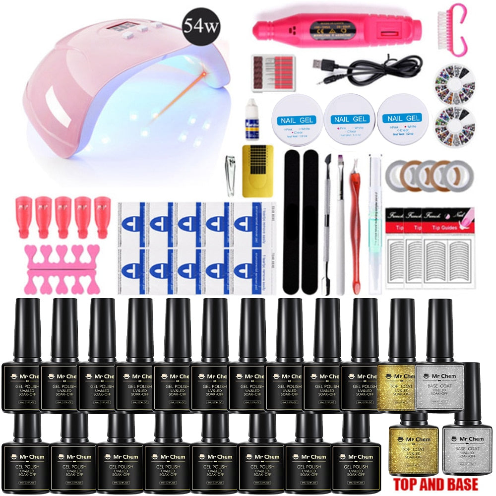 sengpan Nail Set 120W UV LED Lamp Dryer 18/12PCS Nail Gel Polish Kit Soak Off Manicure Set Electric Nail Drill Tools Set uñas