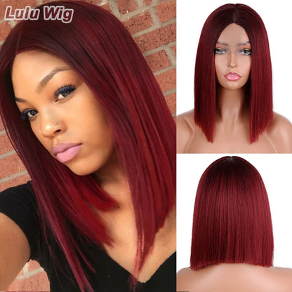 sengpan Wig Long Straight Hair Wig Wine Red Ladies Natural Hand Middle Heat-resistant Fiber Daily Wig