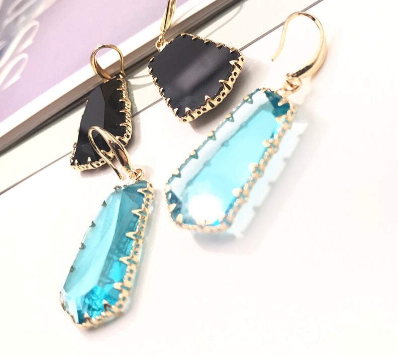 sengpan New Women's Fashion Jewelry Geometric Trapezoid Dangle Drop Crystal Glass Sweet Metal Transparent Earrings For Women Gift