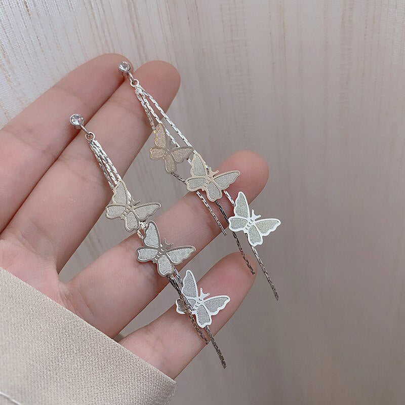 sengpan Christmas wishlist Korean New Trendy Long Tassel Drop Earrings Pearl Crystal Butterfly Hanging Women Earrings Summer Jewelry Wedding Party Gift