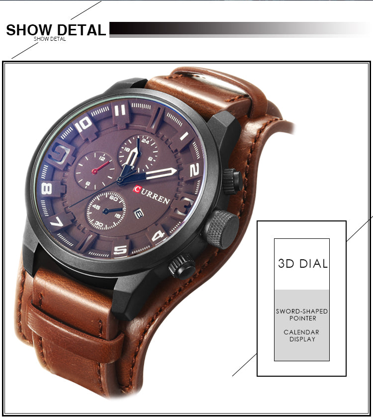 sengpan  gifts for men Top Brand Luxury Mens Watches Male Clocks Date Sport Military Clock Leather Strap Quartz Business Men Watch Gift