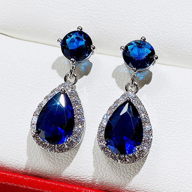 sengpan Luxury Female Dangle Earrings Bright Crystal Zirconia Stone 5 Colors Available Noble Women Party Accessories Jewelry Gift