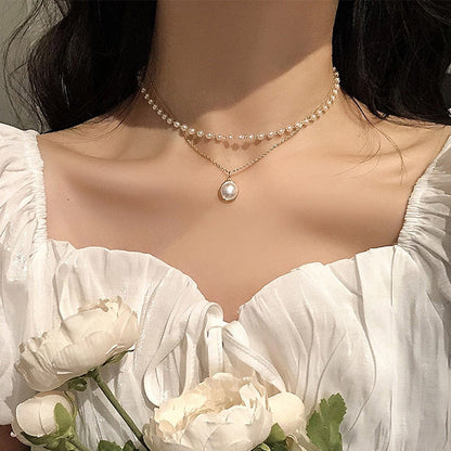 sengpan christmas wishlist valentines day gifts for her Hot Sale  New Fashion Kpop Pearl Choker Necklace Cute Double Layer Chain Pendant for Women Jewelry Girl Gift