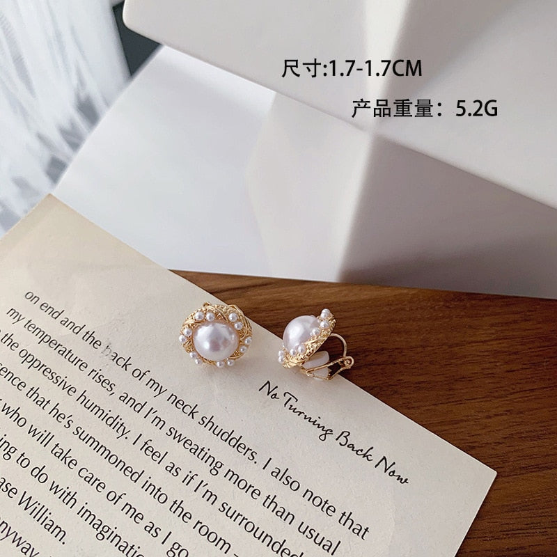 sengpan Korean Design Elegant Simulated Pearl Big Round Clip on Earrings Non Pierced Baroque Pearl Ear Clips for Women Jewelry Wholesale