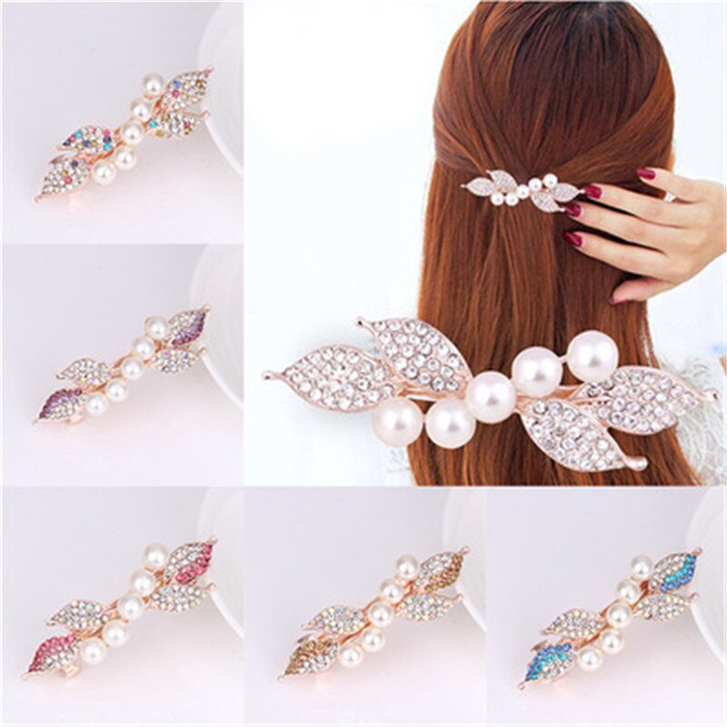 sengpan Barrette For Women Girl Rhinestone Crystal Pearl Big Hair Clip Hairpin Flower Floral Leaf Head Accessories Wholesale