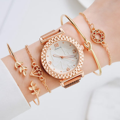 sengpan christmas wishlist valentines day gifts hot sale new Fashion 5pcs Set Bracelet Watch For Women Magnetic Buckle Butterfly Pattern Elegant Pink Ladies Wrist Watch Set Relogio Feminino